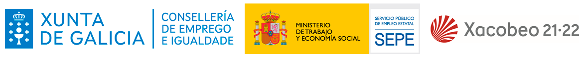 Logotipos Xunta de Galicia, Consellería de Emprego e Igualdade, SEPE y Xacobeo 21-22