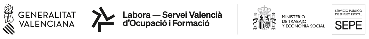 Logotipos Generalitat Valenciana Consellería d'Educació, Universitats i Ocupació, LABORA y SEPE